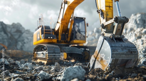 Isolated perspective view of a shovel excavator in action. realistic