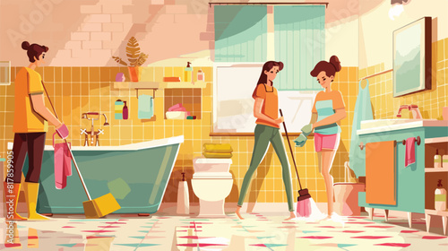 Family doing housework together. Scene of daily routi photo