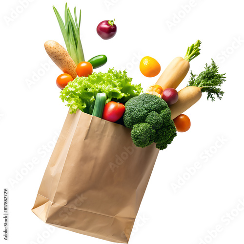 grocery bag in air on transparent background