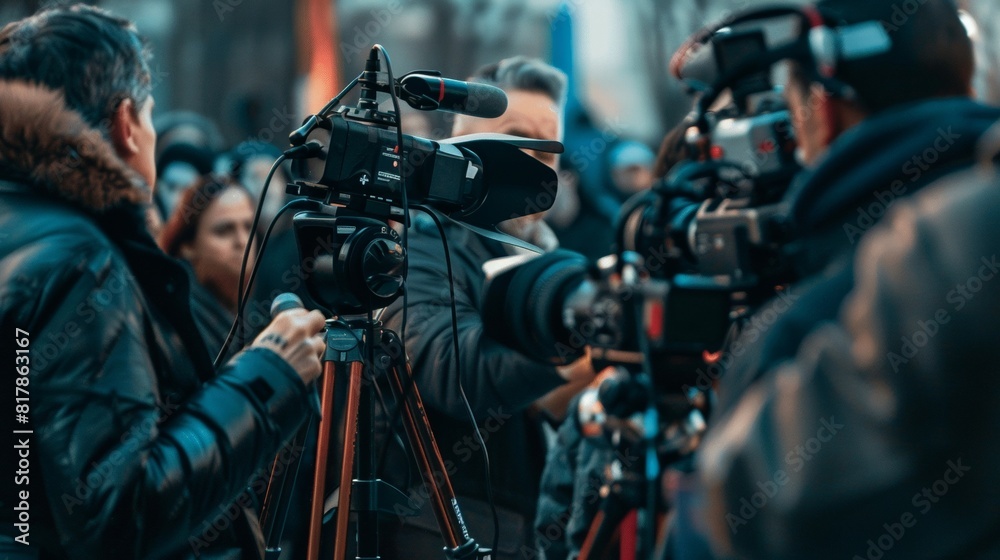 Fototapeta premium Journalist Asking Questions at a Press Conference