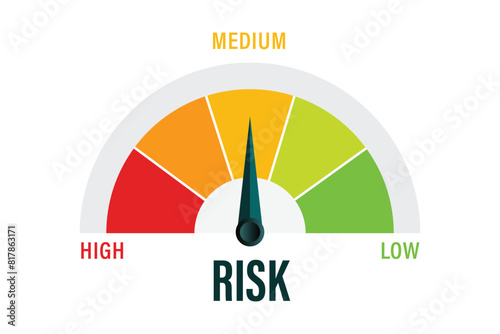 Risk icon on speedometer High risk meter low to high photo