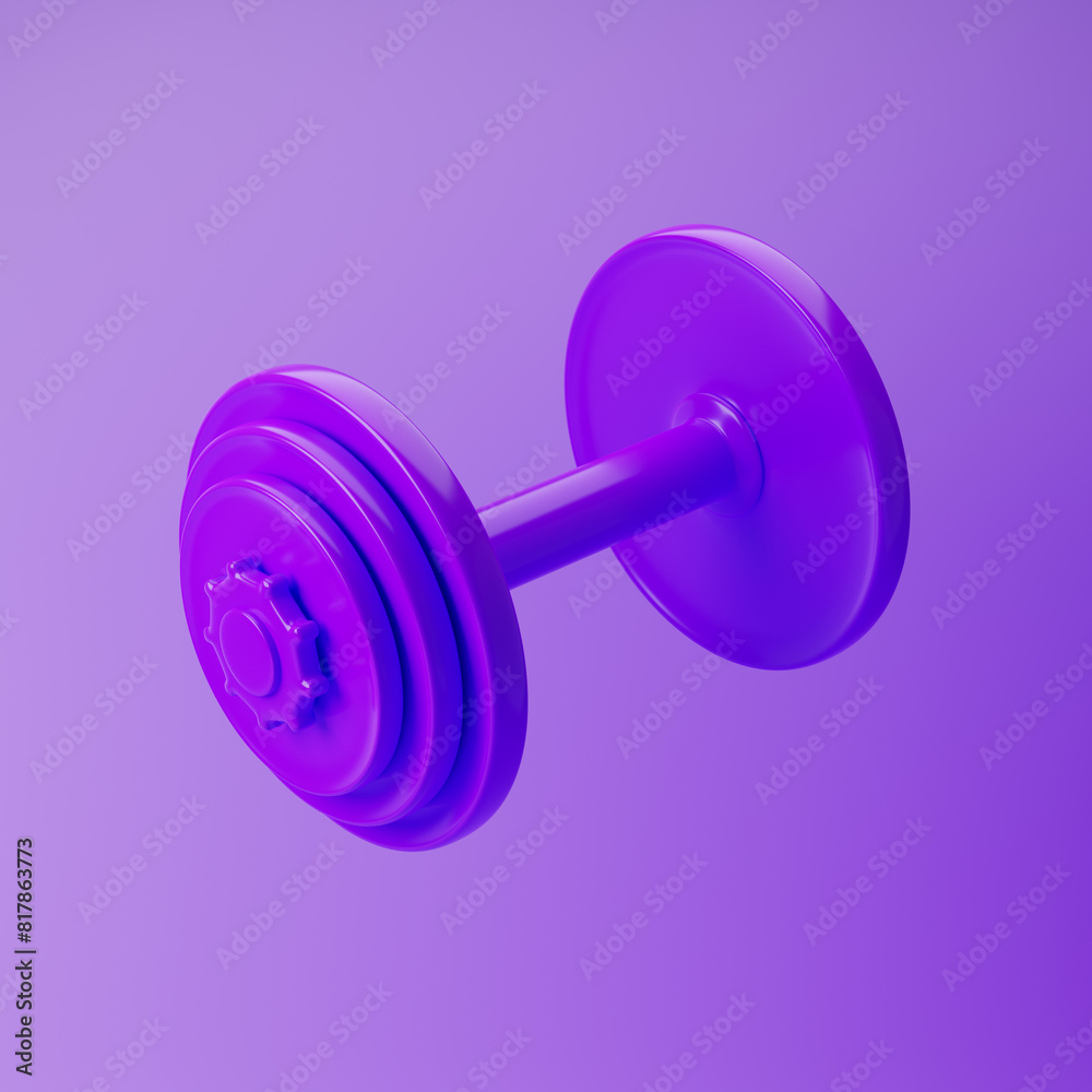 Dumbbell icon isolated over purple background. 3D rendering. Dumbbell icon isolated over purple background. 3D rendering.