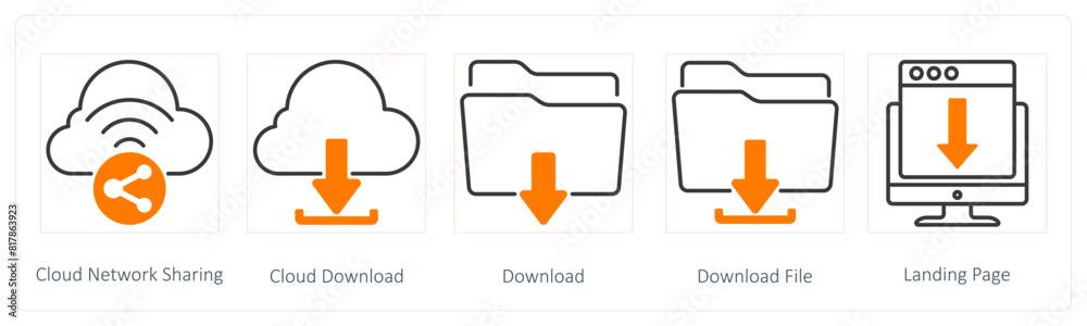 A set of 5 Seo icons as cloud network, sharing, cloud download, download A set of 5 Seo icons as cloud network, sharing, cloud download, download