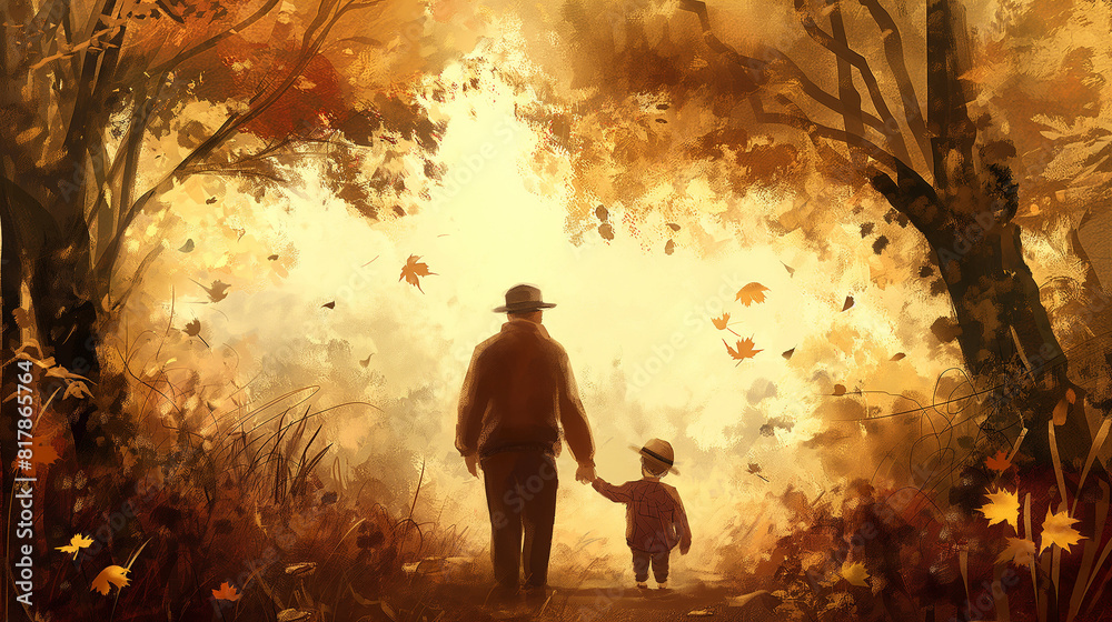 Fototapeta premium Father and kids illustrations. Father's day concept 