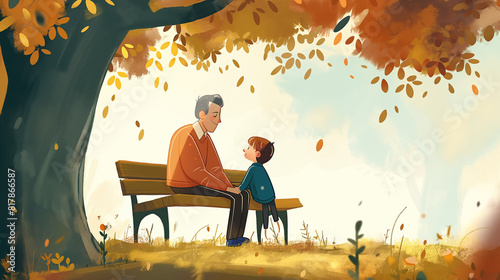 Father and kids illustrations. Father's day concept 