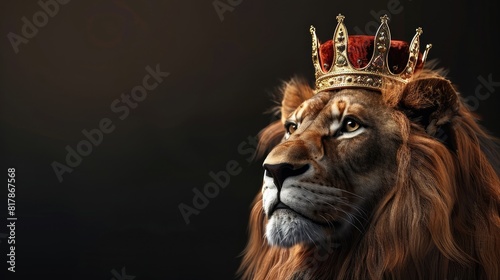 king lion wearing a crown isolated on black background realistic © Nabeel