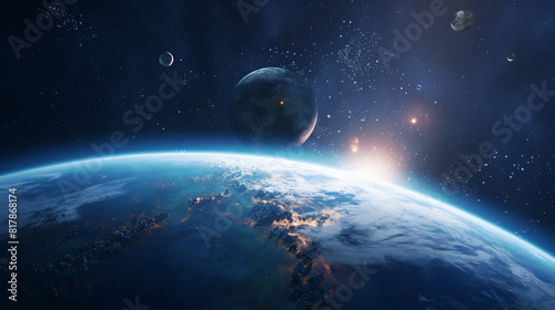 Planet earth with sunrise in space c1 photo