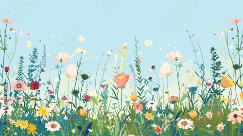 Floral card with wild flowers field plants grass
