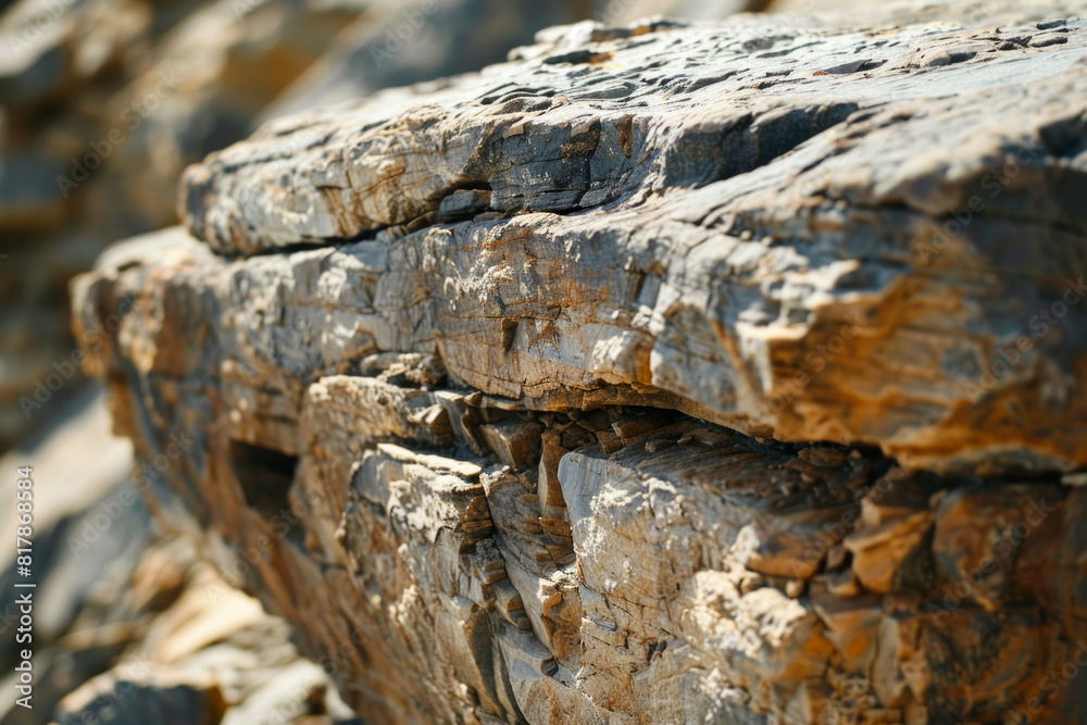 A close-up of a piece of rough-hewn stone, showcasing its natural texture and rugged beauty.