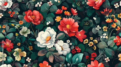 Floral seamless pattern with beautiful blooming color