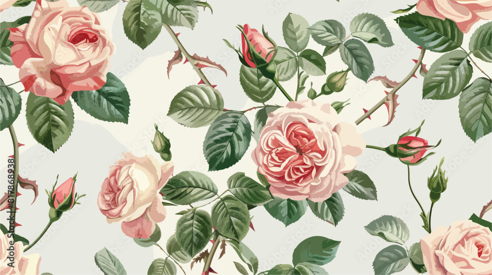 Floral seamless pattern with blooming Austin roses