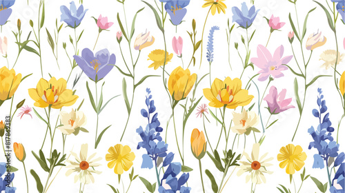 Floral seamless pattern with spring blooming perennia photo