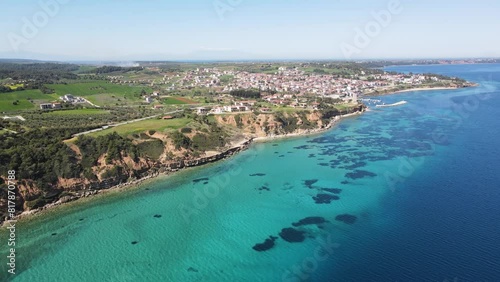 Amazing view of Kassandra coastline near town of Nea Fokea, Chalkidiki, Central Macedonia, Greece photo