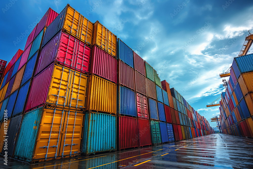 Fototapeta premium bustling port handles the shipping of containers, fueling global trade and commerce.