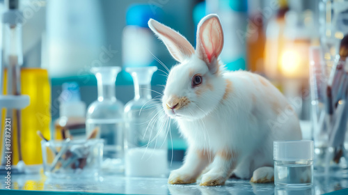 Animal test on rabbit, Scientist or pharmacist do research chemical ingredients test on animal in laboratory, Cruelty free and stop animal abuse concept