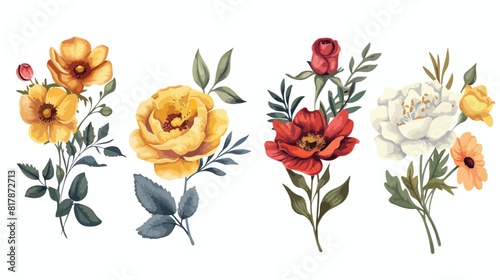 Four of blooming flowers and decorative flowering plant