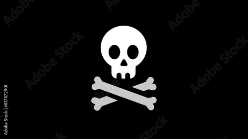 skull and crossbones icon animation best object on black and white 4K Video motion graphic animation