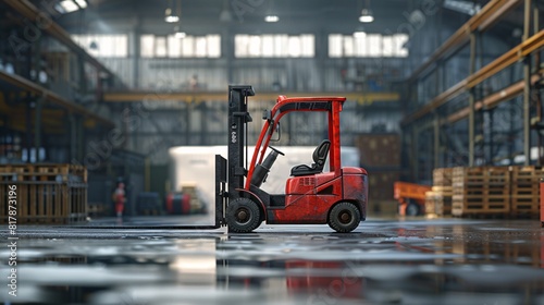 forklift in sparse warehouse setting, hyper-detailed minimalist background © growth.ai