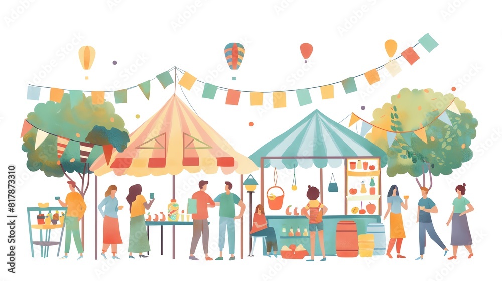 Local festival flat design side view community watercolor complementary color scheme Local festival flat design side view community watercolor complementary color scheme