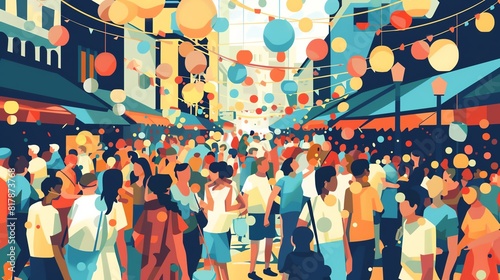 Street festival flat design top view lively animation monochromatic color scheme photo