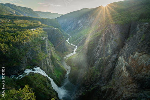 Aerial Overview: Vøringsfossen and Wild Norwegian Landscape with Waterfalls and Rivers photo