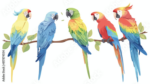 Four of different tropical parrots vector illustration