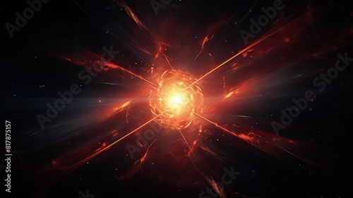 Burst of energy emanating from a central point in a dark space