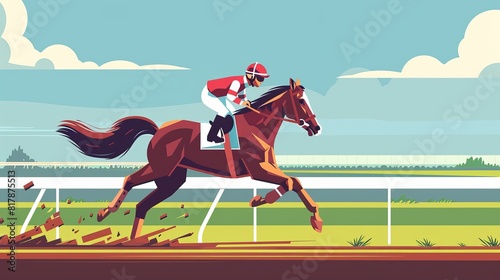A jockey on a horse at a racetrack Banner of horse racing Sport concept photo