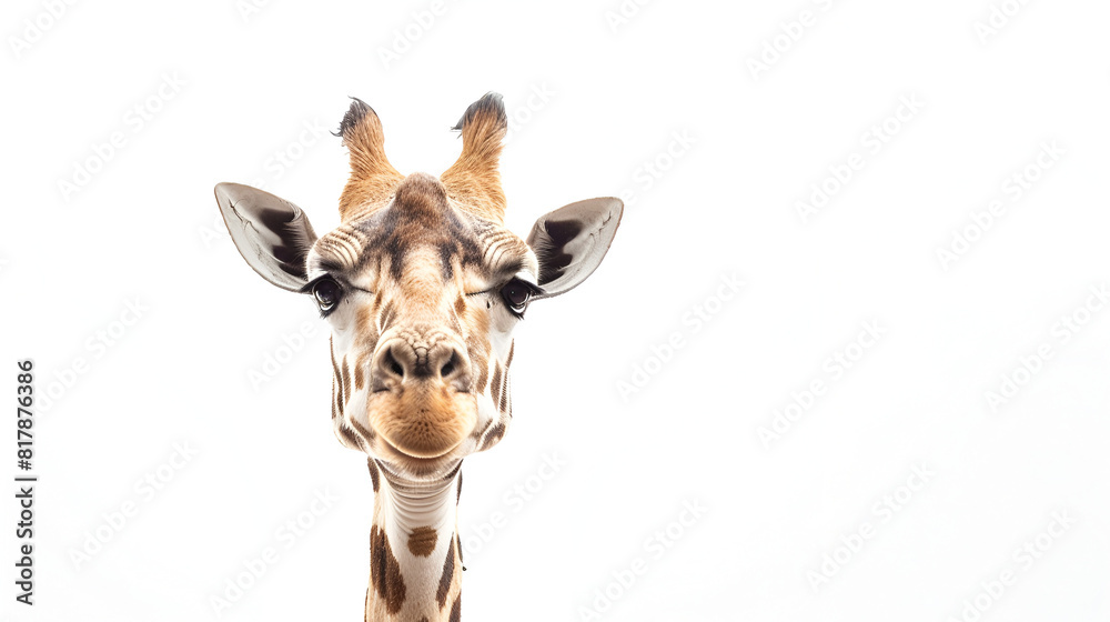 Obraz premium Giraffe head looking to the camera ,generative ai
