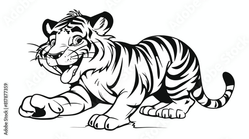 Sketch contour caricature of cute tiger happiness exp