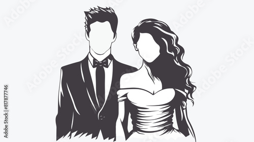 Sketch silhouette of caricature faceless newly marrie photo
