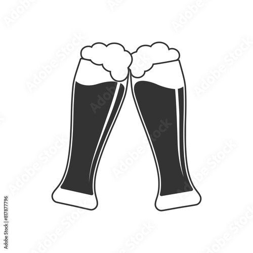 Clink beer glasses graphic icon. Two beer glasses sign isolated on white background. Vector illustration
