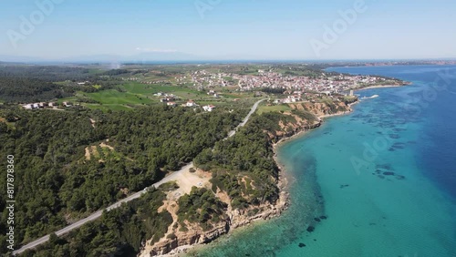 Amazing view of Kassandra coastline near town of Nea Fokea, Chalkidiki, Central Macedonia, Greece photo