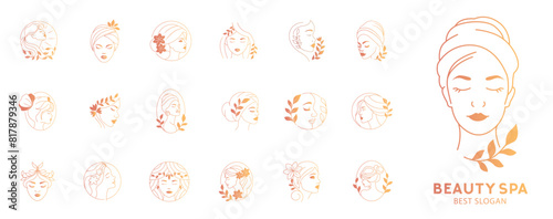 Beauty spa woman logo set. Salon, hair stylist, haidresser, haircut.
