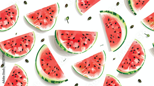 Fototapeta Naklejka Na Ścianę i Meble -  Slices of watermelon with seeds on white background vector