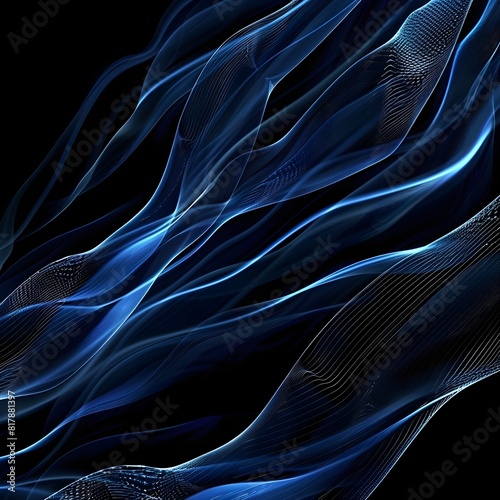 abstract dark blue and black background with electrography waves