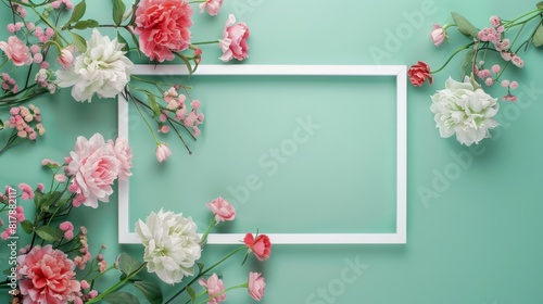 flowers with a white frame on a green background