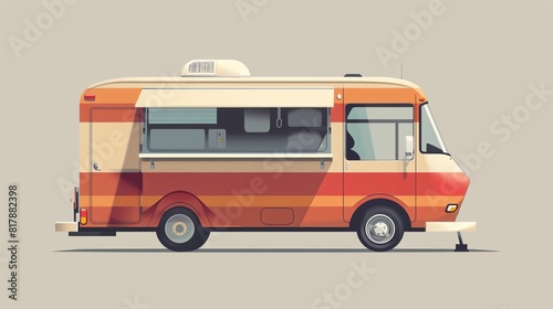 Food truck flat design front view gourmet animation splitcomplementary color scheme