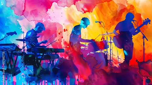 Music concert flat design top view live watercolor triadic color scheme