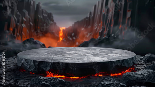 Wallpaper Mural Round podium with lava and black rock volcano background Torontodigital.ca