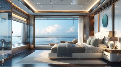 Ultimate Luxury Yacht Bedroom Overlooking the Vast Ocean