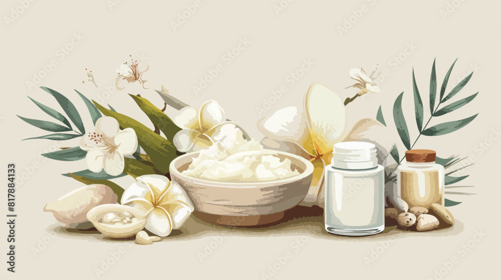 Spa Four with shea butter on light background Vectot