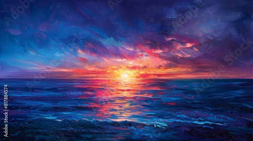 Spectacular sunset illuminates the tranquil sea in vibrant shades