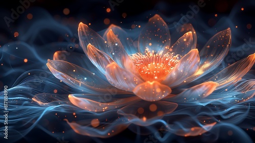 Enlightenments Awakening A lotus flower blooming amidst darkness representing the awakening of consciousness and enlightenment as depicted in the Bhagavad Gita photo
