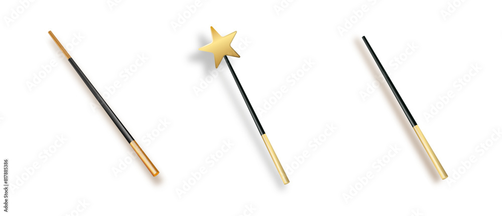 Realistic magic wand with set isolated on transparent background. Vector Realistic magic wand with set isolated on transparent background. Vector
