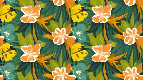 Simple minimalistic summer tropical floral seamless pattern