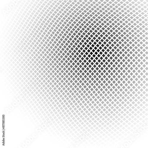 Semitone checkered background. Disappearing and appearance gradient illustration consisting of rhombuses and squares.