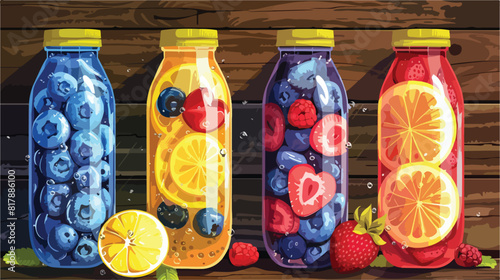 Sports bottles of infused water with blueberries stra photo