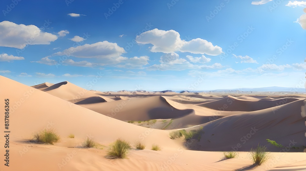 Fototapeta premium A tranquil desert landscape with towering sand dunes under a brilliant blue sky