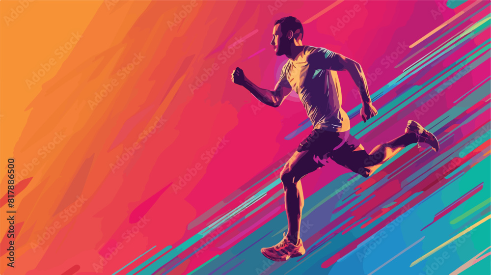 Sporty male runner on color background Vectot style vector